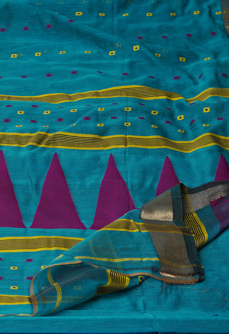 Sky Blue Pure Handloom Dhakai Jamdhani Cotton Silk Saree-UNM70251