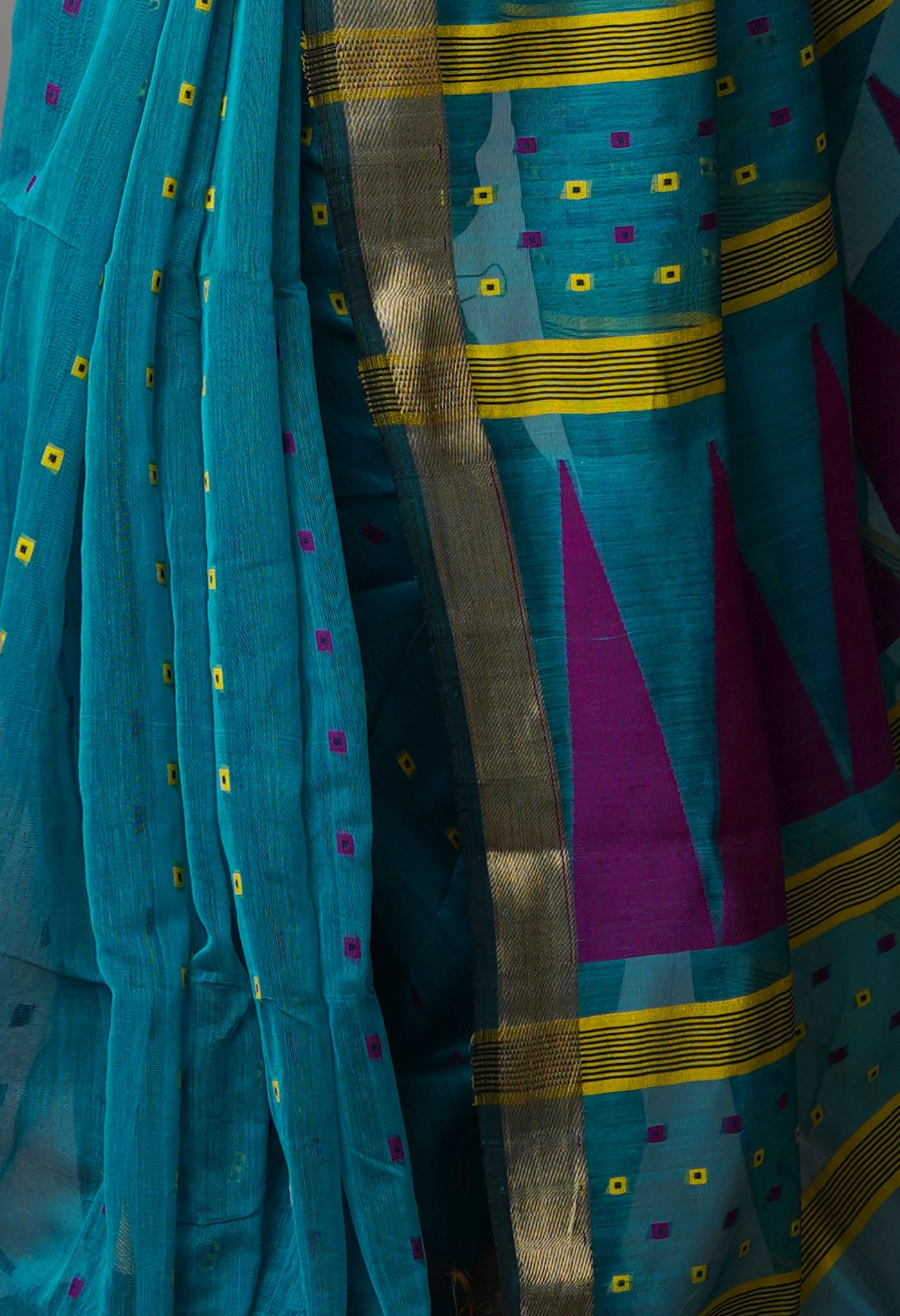 Blue Pure Handloom Dhakai Jamdhani Cotton Silk Saree