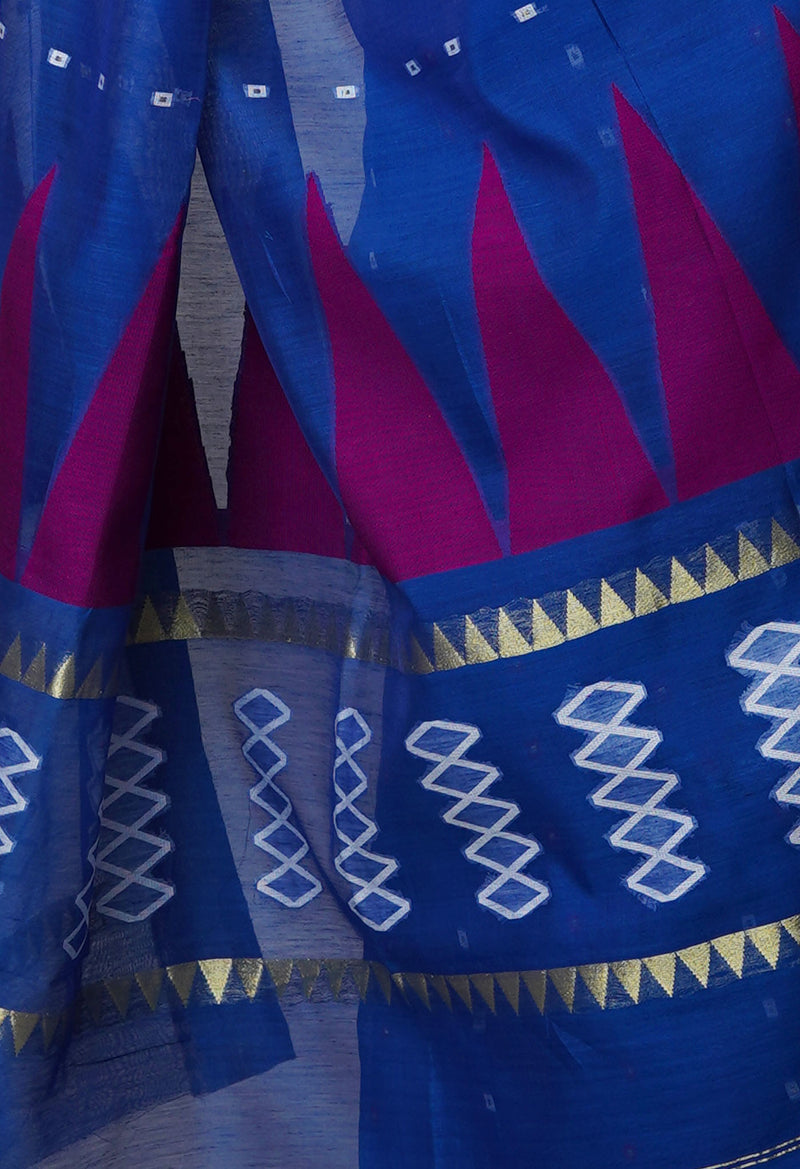 Dark Blue Pure Handloom Dhakai Jamdhani Cotton Silk Saree-UNM70252
