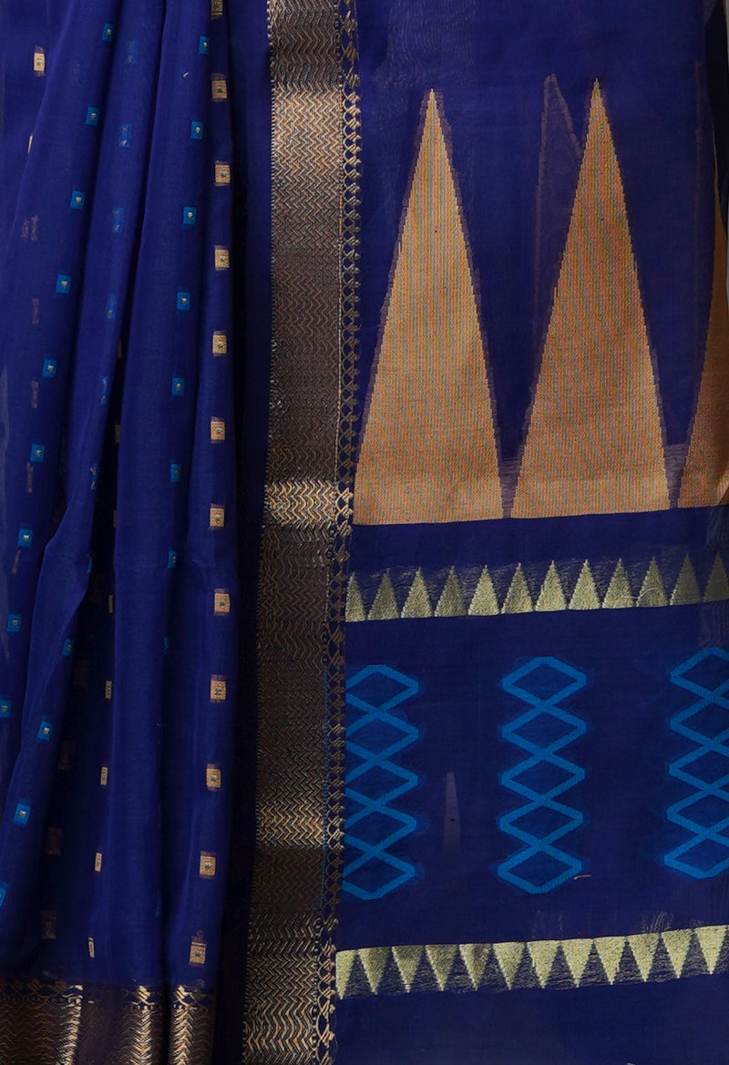 Navy Blue Pure Handloom Dhakai Jamdhani Cotton Silk Saree-UNM70253