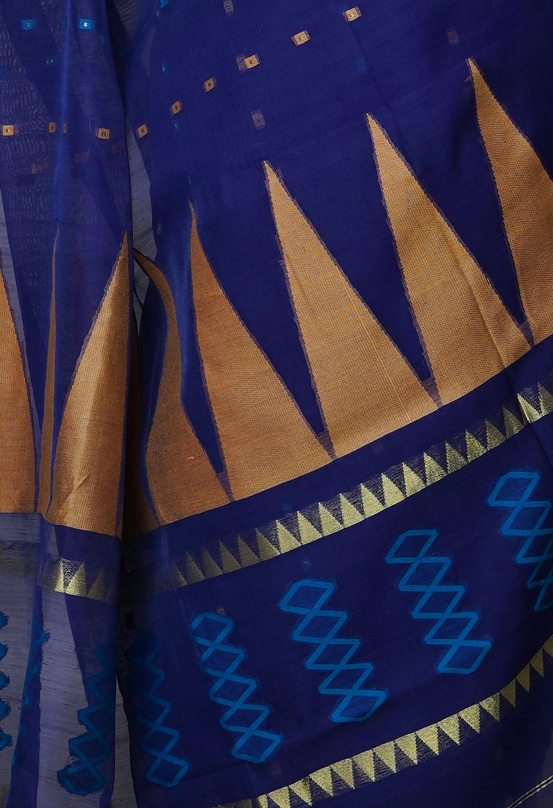 Navy Blue Pure Handloom Dhakai Jamdhani Cotton Silk Saree-UNM70253