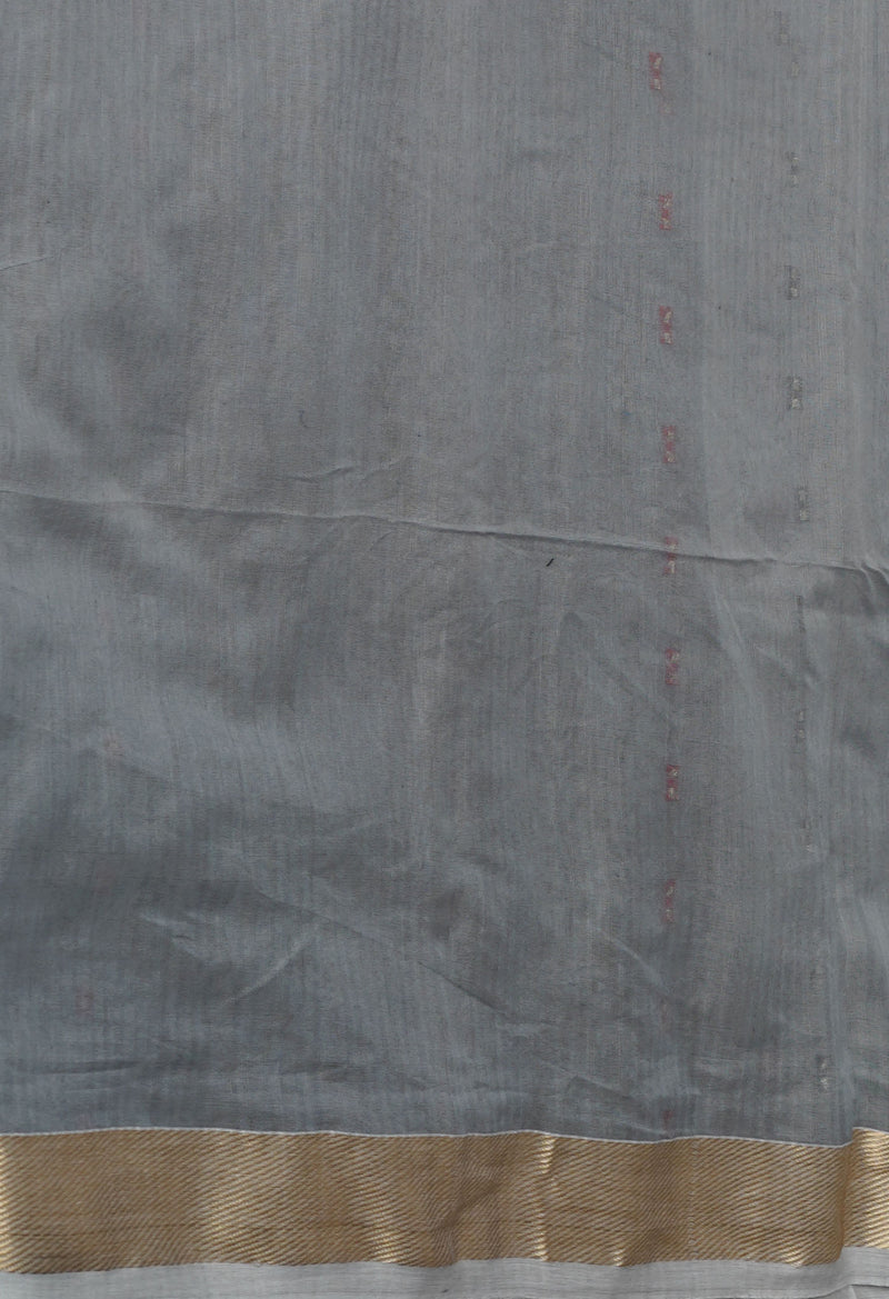 Light Grey Pure Handloom Dhakai Jamdhani Cotton Silk Saree-UNM70255
