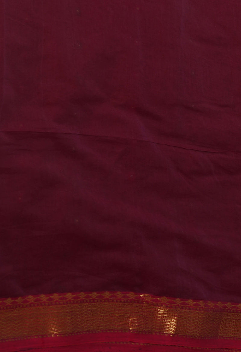 Burgundy Pure Handloom Dhakai Jamdhani Cotton Silk Saree-UNM70256