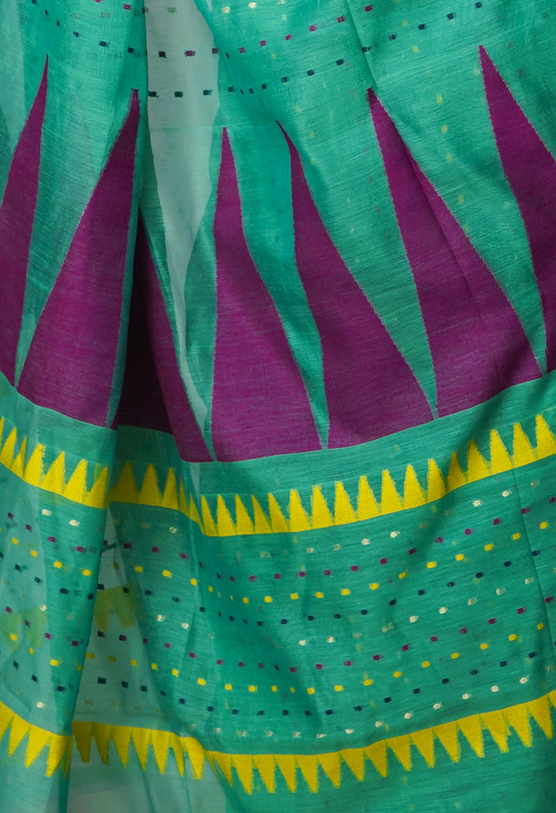 Sea Green Pure Handloom Dhakai Jamdhani Cotton Silk Saree-UNM70258