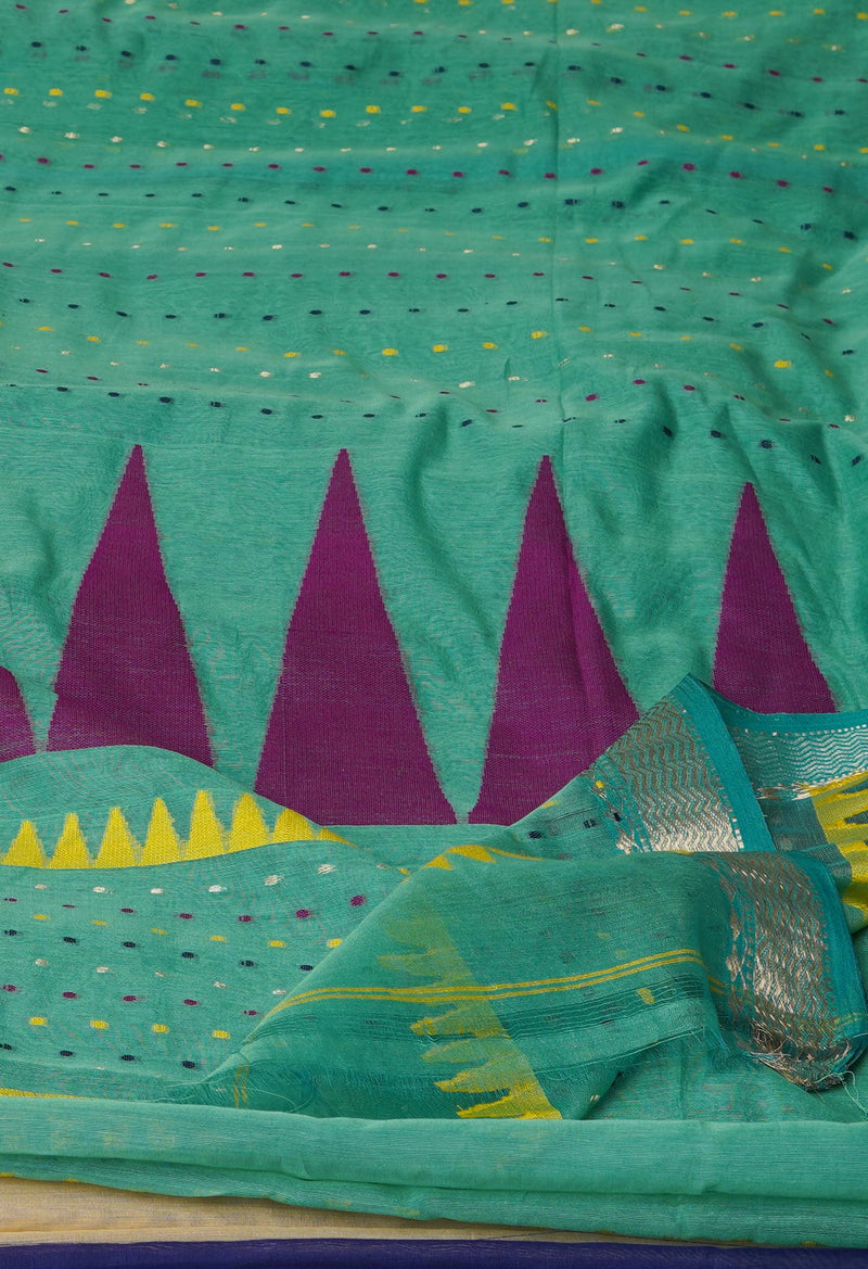 Sea Green Pure Handloom Dhakai Jamdhani Cotton Silk Saree-UNM70258