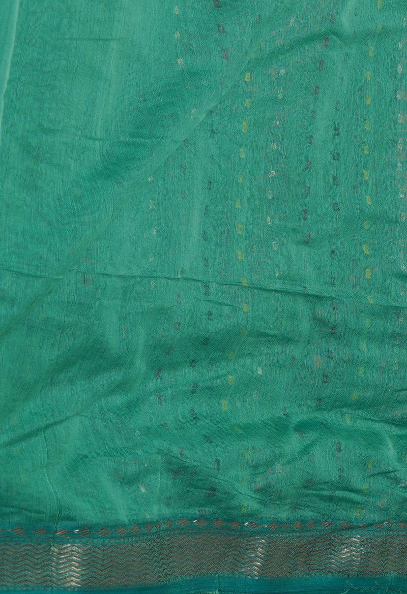 Sea Green Pure Handloom Dhakai Jamdhani Cotton Silk Saree-UNM70258