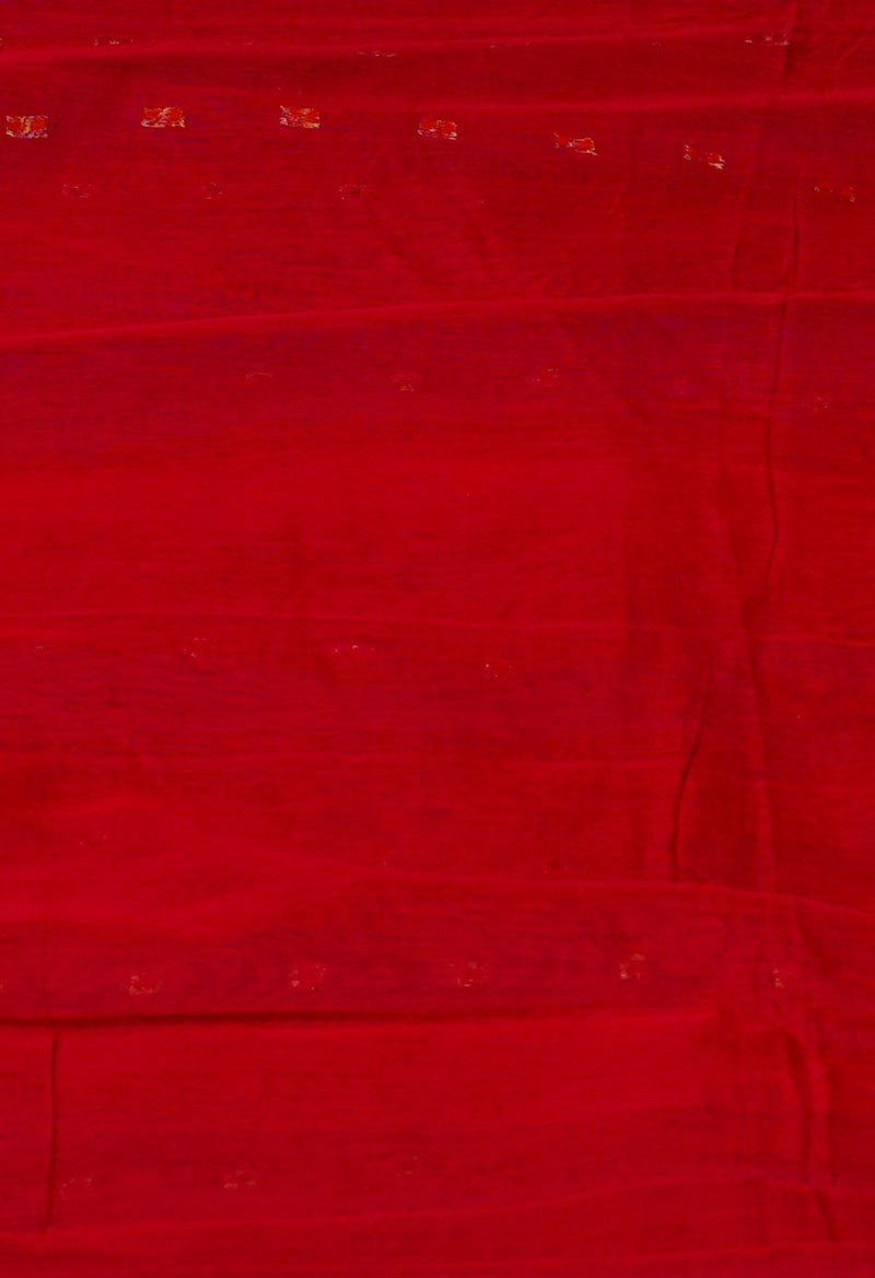 Red Pure Handloom Dhakai Jamdhani Cotton Silk Saree-UNM70261