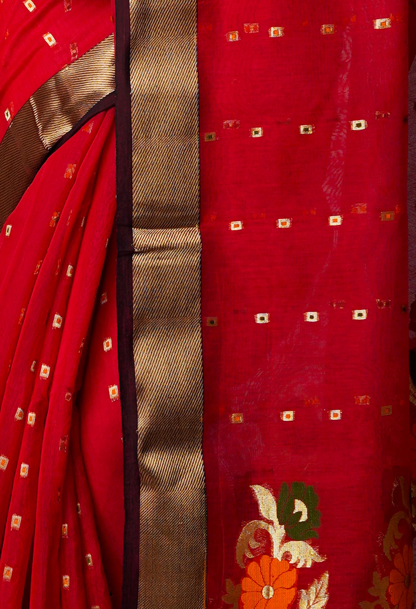 Red Pure Handloom Dhakai Jamdhani Cotton Silk Saree-UNM70261