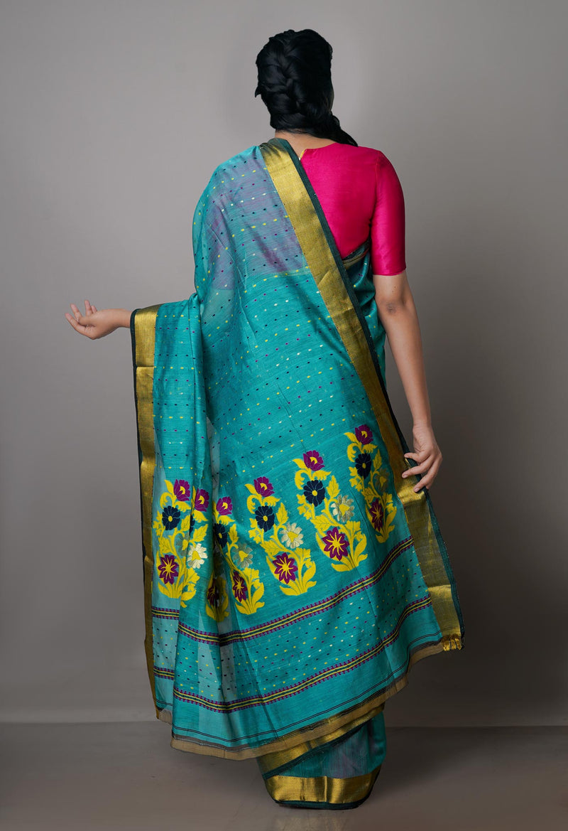 Sky Blue Pure Handloom Dhakai Jamdhani Cotton Silk Saree-UNM70263