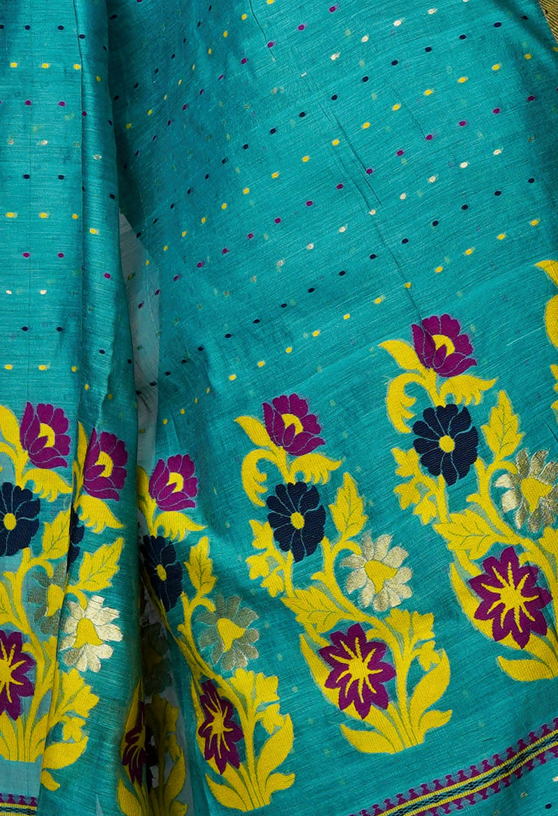 Sky Blue Pure Handloom Dhakai Jamdhani Cotton Silk Saree-UNM70263