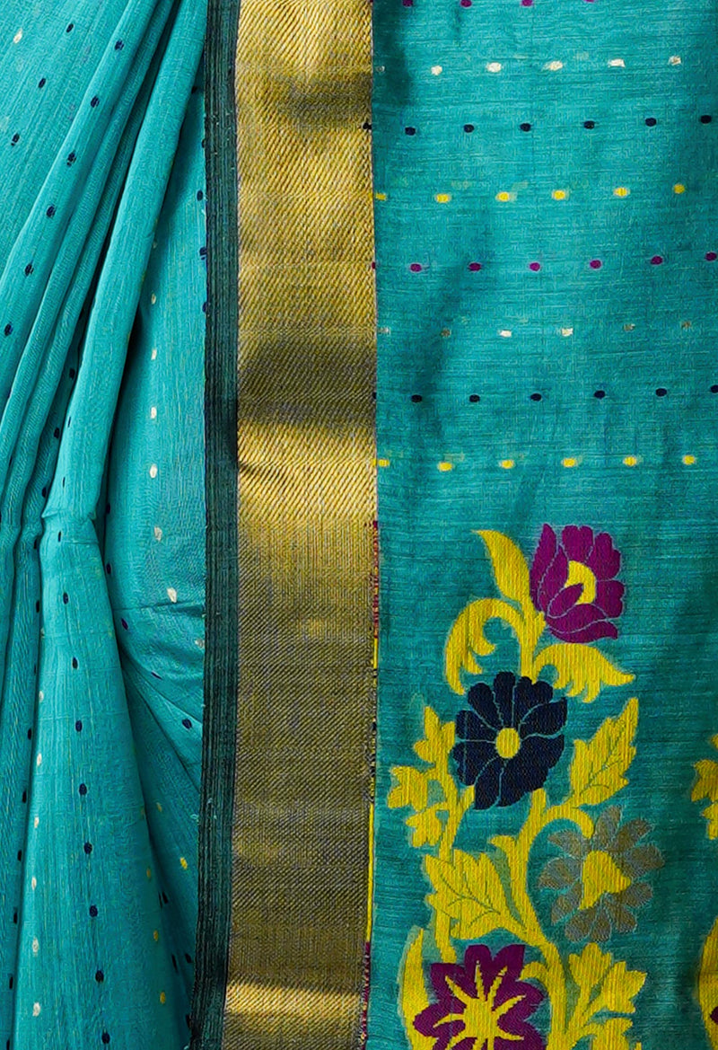 Sky Blue Pure Handloom Dhakai Jamdhani Cotton Silk Saree-UNM70263