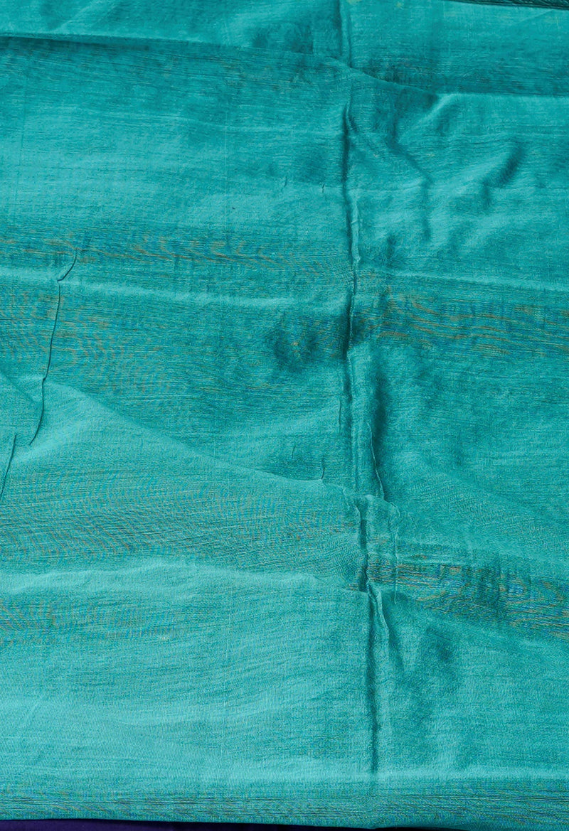 Teal Blue Pure Handloom Dhakai Jamdhani Cotton Silk Saree-UNM70264