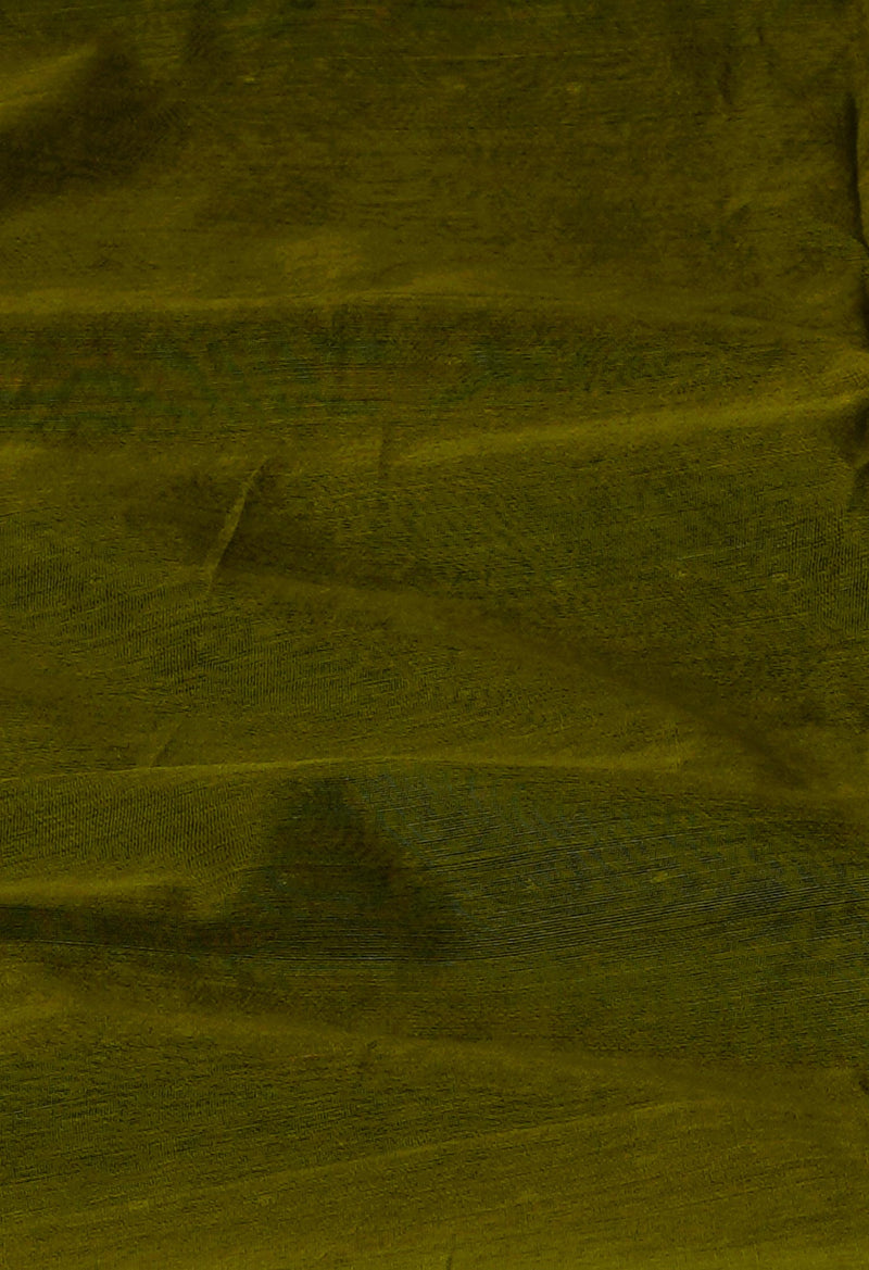 Army Green Pure Handloom Dhakai Jamdhani Cotton Silk Saree-UNM70266