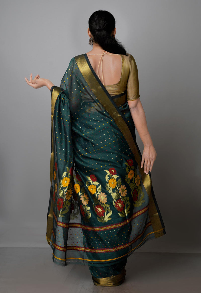 Blue Pure Handloom Dhakai Jamdhani Cotton Silk Saree-UNM70267