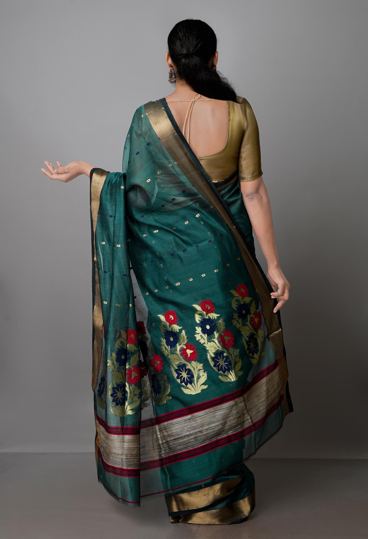 Blue Pure Handloom Dhakai Jamdhani Cotton Silk Saree-UNM70269