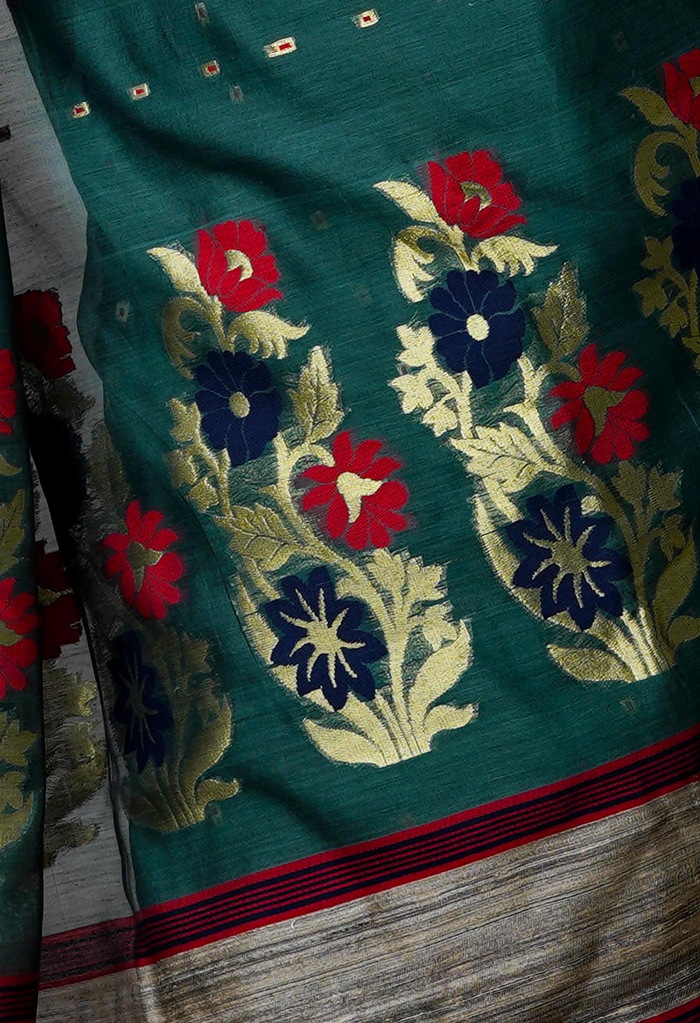Blue Pure Handloom Dhakai Jamdhani Cotton Silk Saree-UNM70269