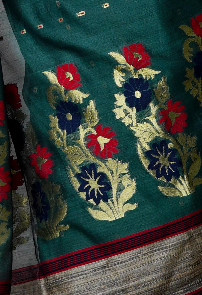 Blue Pure Handloom Dhakai Jamdhani Cotton Silk Saree-UNM70269