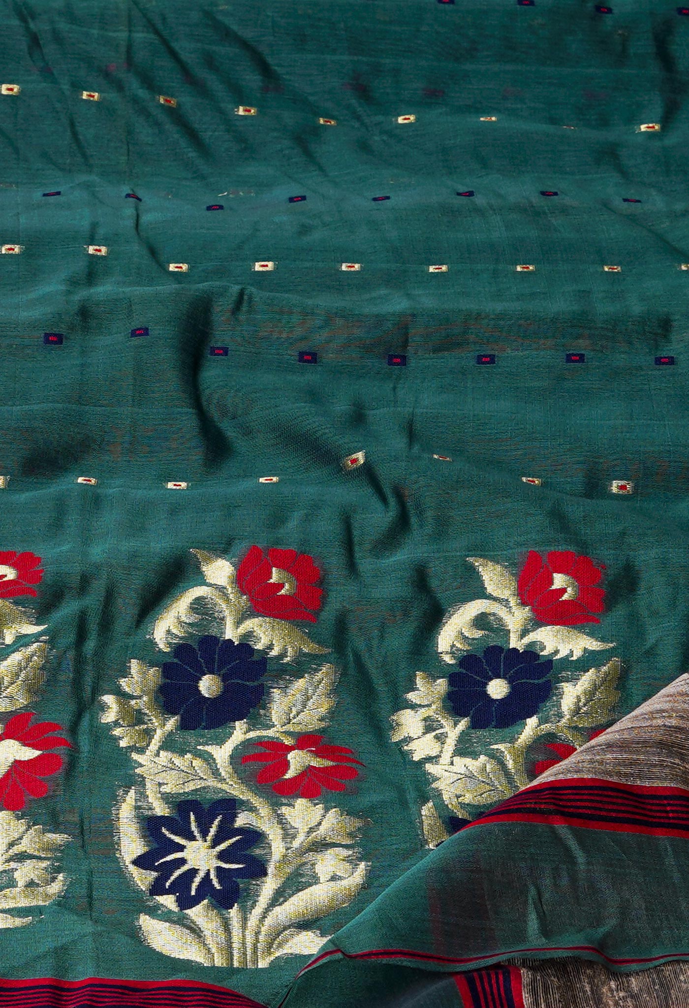 Blue Pure Handloom Dhakai Jamdhani Cotton Silk Saree-UNM70269