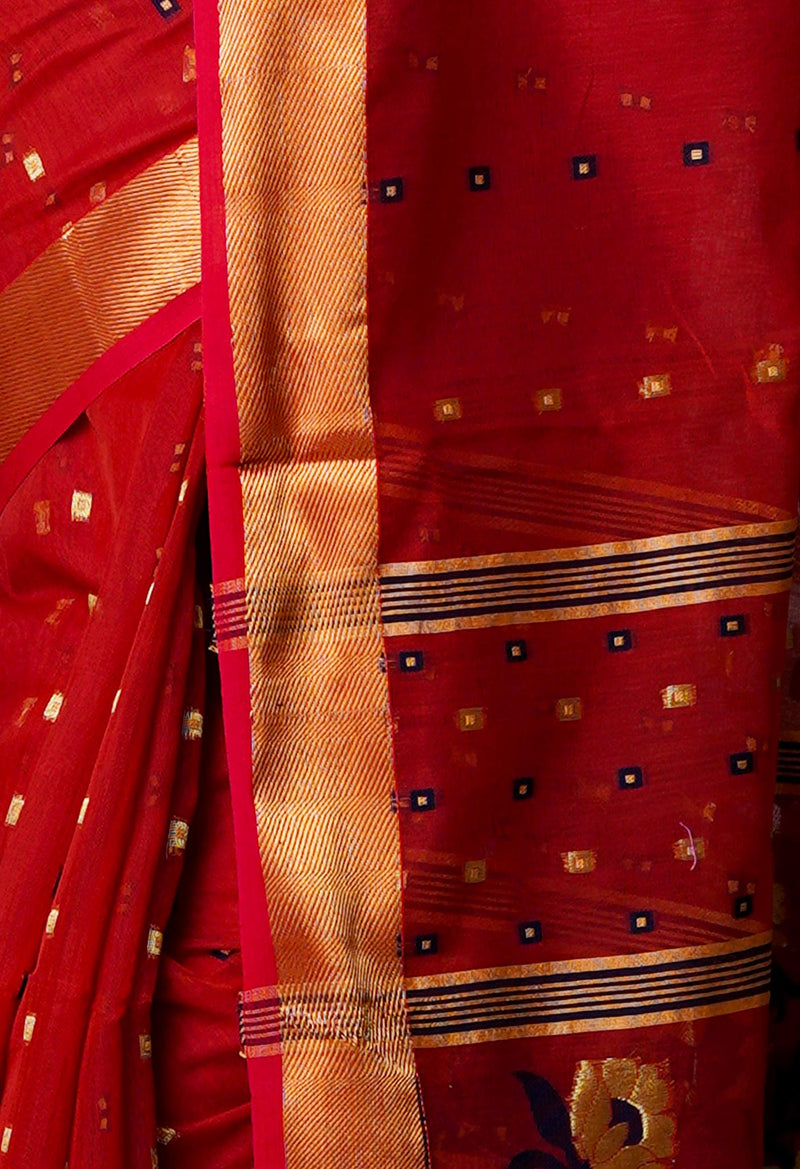 Red Pure Handloom Dhakai Jamdhani Cotton Silk Saree-UNM70270