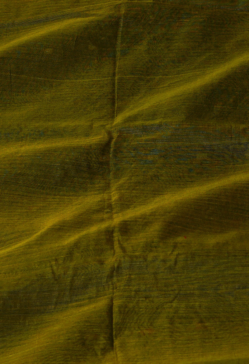 Army Green Pure Handloom Dhakai Jamdhani Cotton Silk Saree-UNM70271