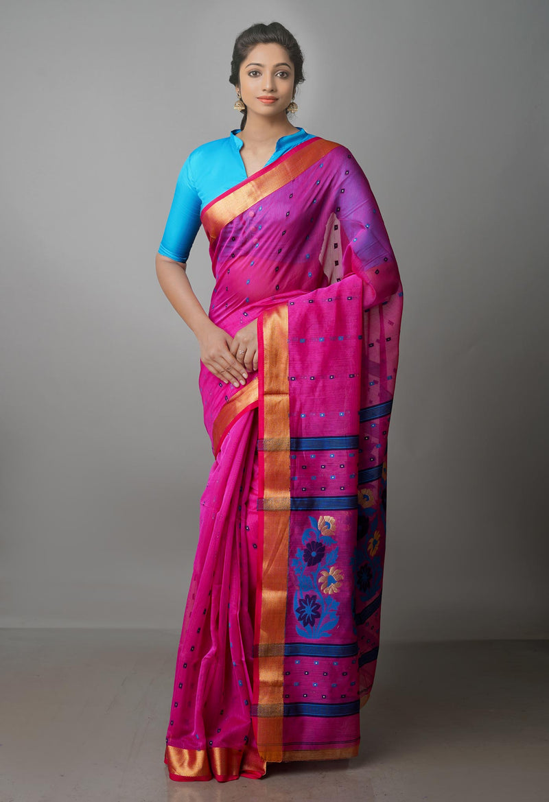 Pink Pure Handloom Dhakai Jamdhani Cotton Silk Saree-UNM70272