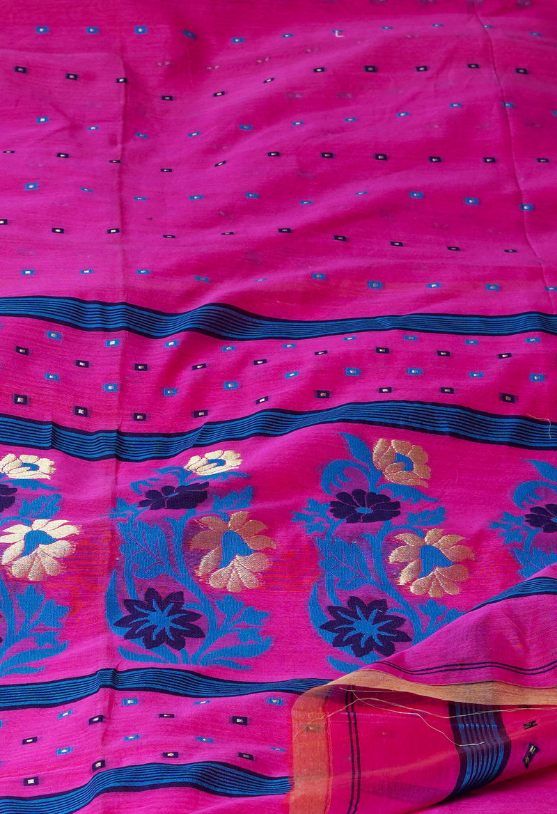 Pink Pure Handloom Dhakai Jamdhani Cotton Silk Saree-UNM70272