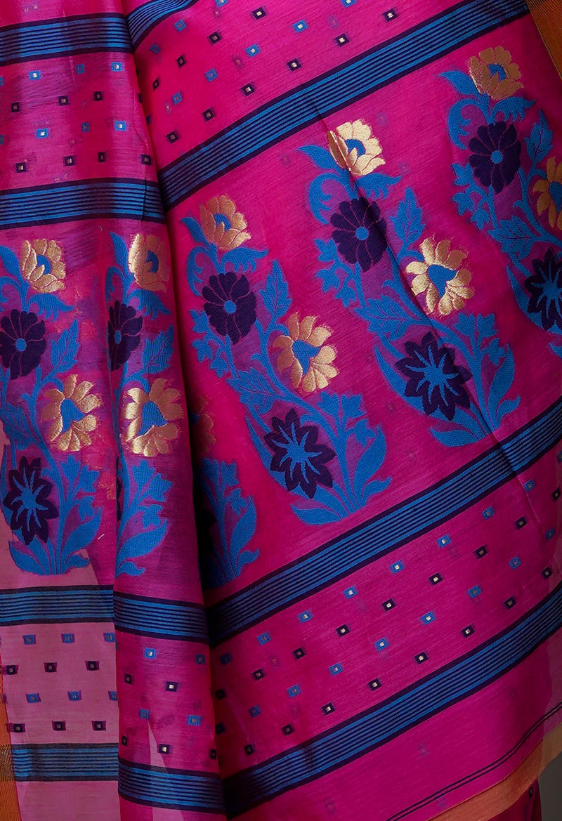 Pink Pure Handloom Dhakai Jamdhani Cotton Silk Saree-UNM70272