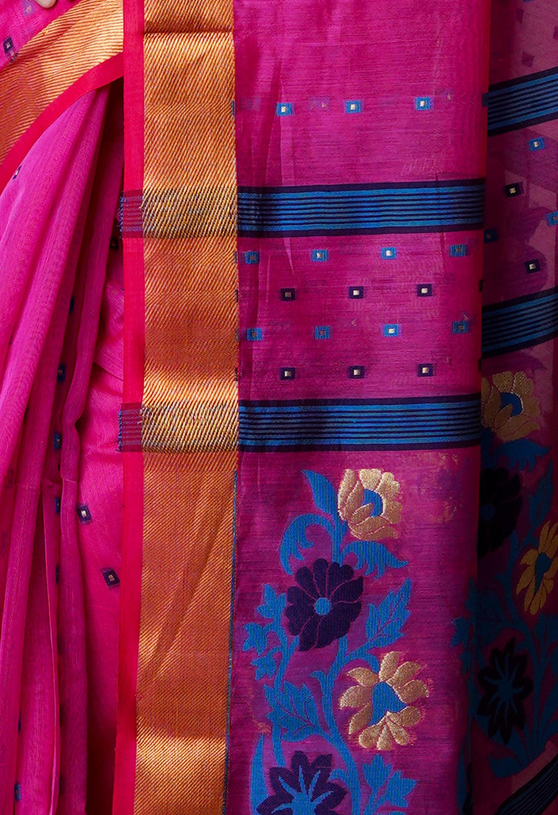 Pink Pure Handloom Dhakai Jamdhani Cotton Silk Saree-UNM70272