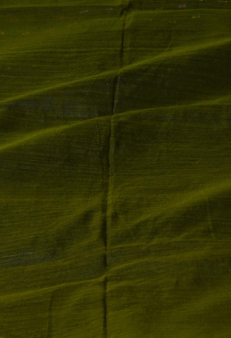 Army Green Pure Handloom Dhakai Jamdhani Cotton Silk Saree-UNM70273