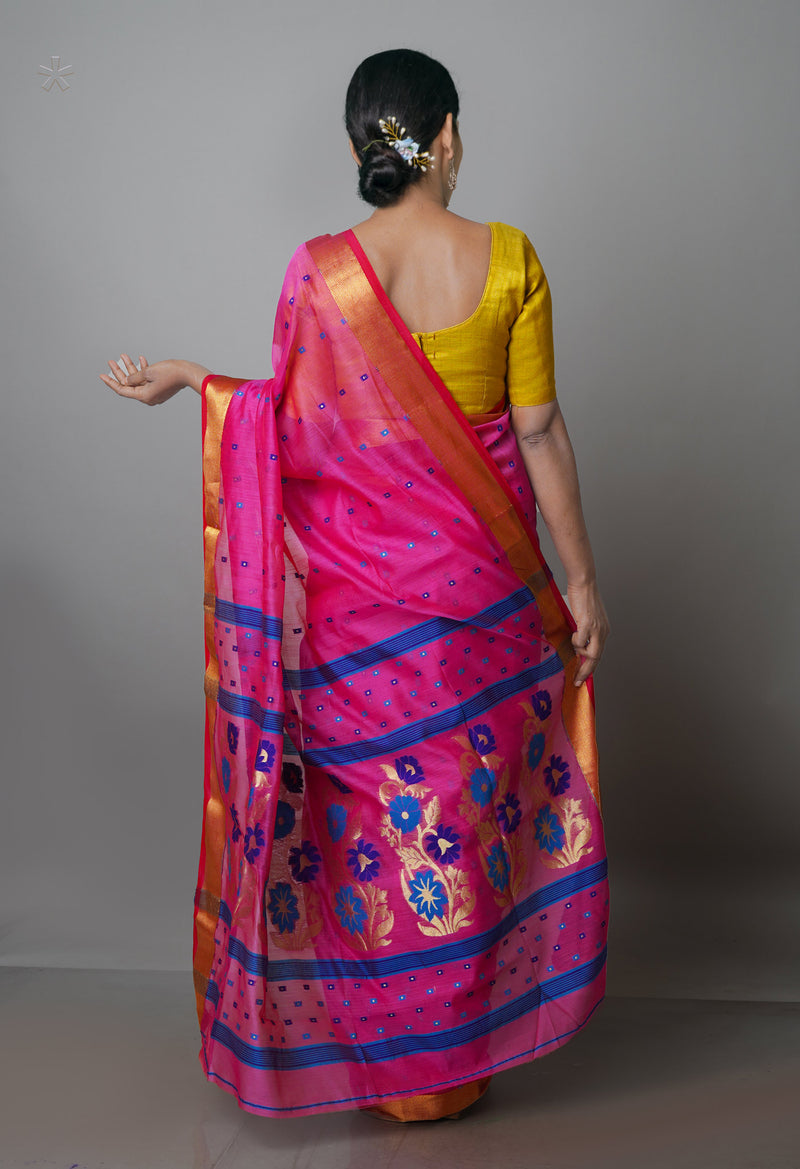 Pink Pure Handloom Dhakai Jamdhani Cotton Silk Saree-UNM70279