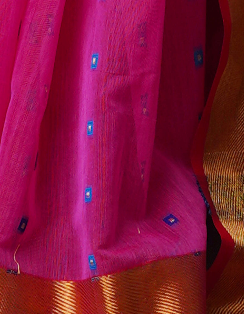 Pink Pure Handloom Dhakai Jamdhani Cotton Silk Saree-UNM70279