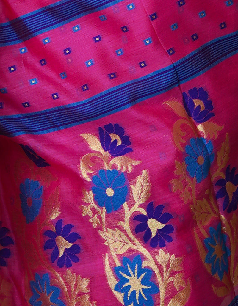 Pink Pure Handloom Dhakai Jamdhani Cotton Silk Saree-UNM70279