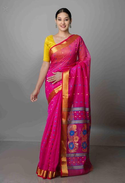 Pink Pure Handloom Dhakai Jamdhani Cotton Silk Saree-UNM70281