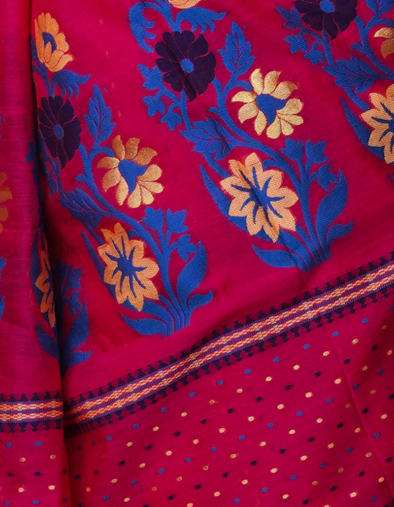Dark Pink Pure Handloom Dhakai Jamdhani Cotton Silk Saree-UNM70282