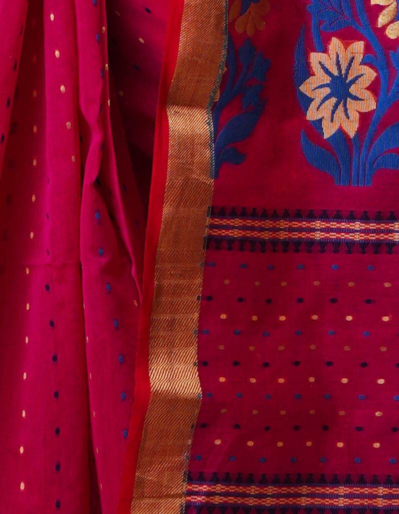 Dark Pink Pure Handloom Dhakai Jamdhani Cotton Silk Saree-UNM70282
