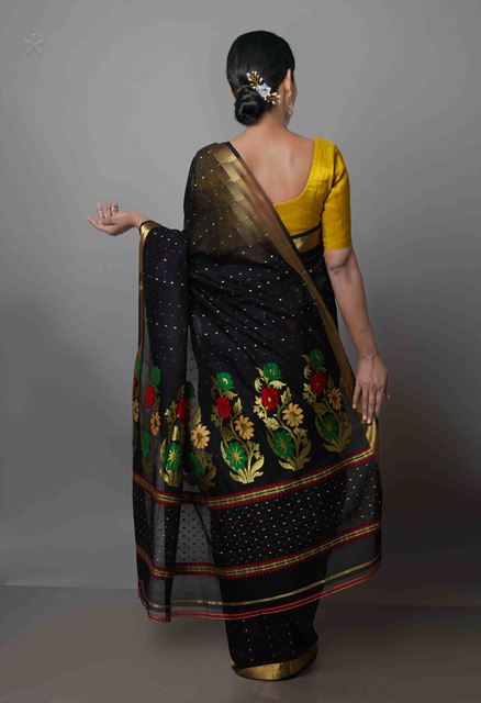 Black Pure Handloom Dhakai Jamdhani Cotton Silk Saree-UNM70283