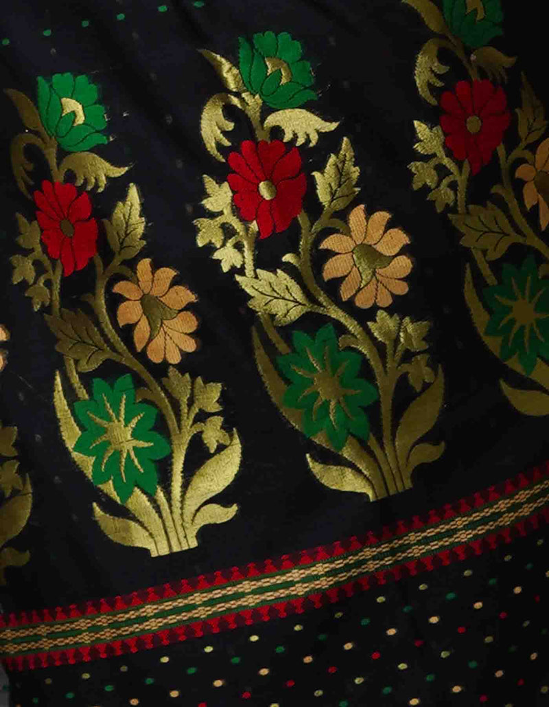 Black Pure Handloom Dhakai Jamdhani Cotton Silk Saree-UNM70283