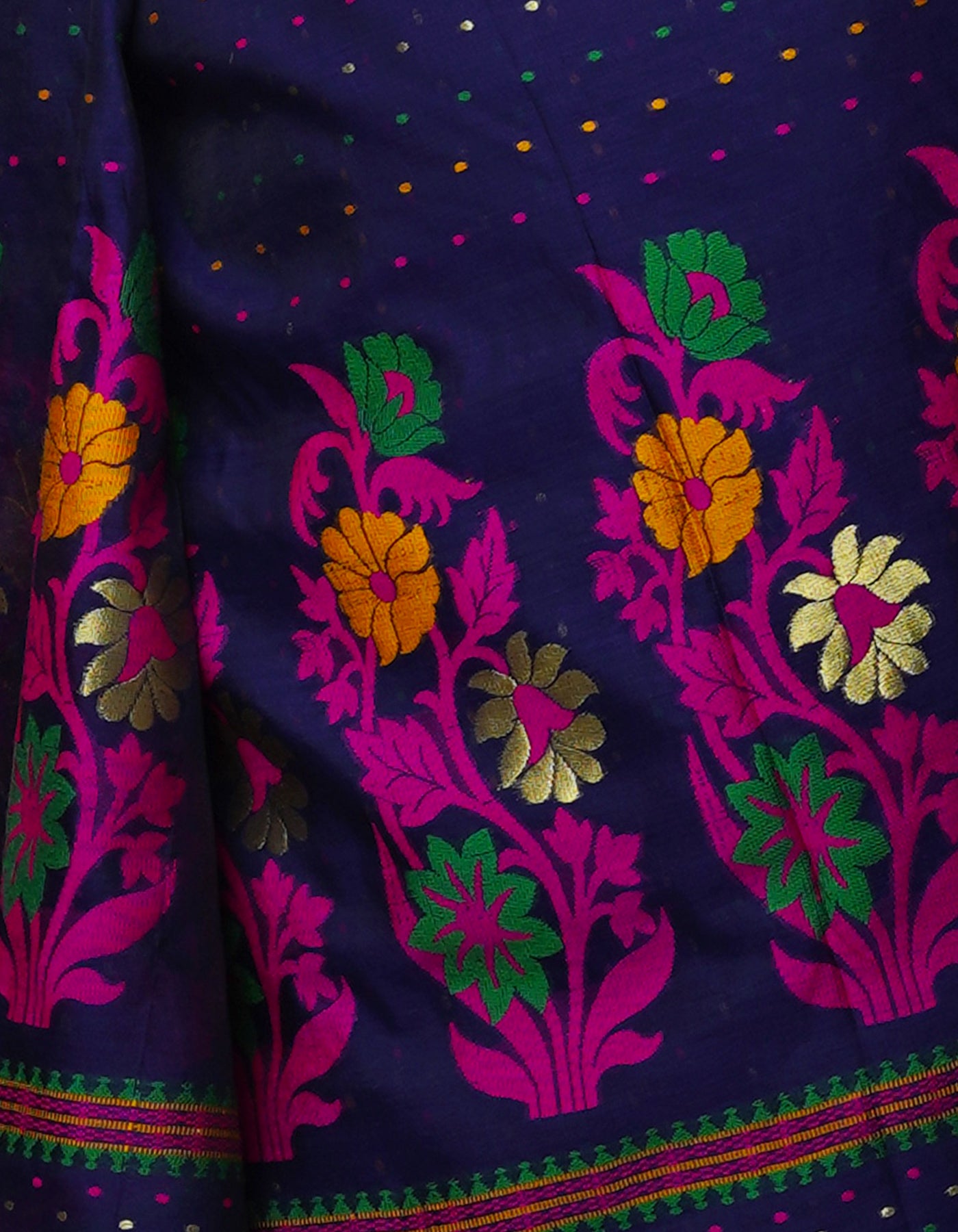 Navy Blue Pure Handloom Dhakai Jamdhani Cotton Silk Saree