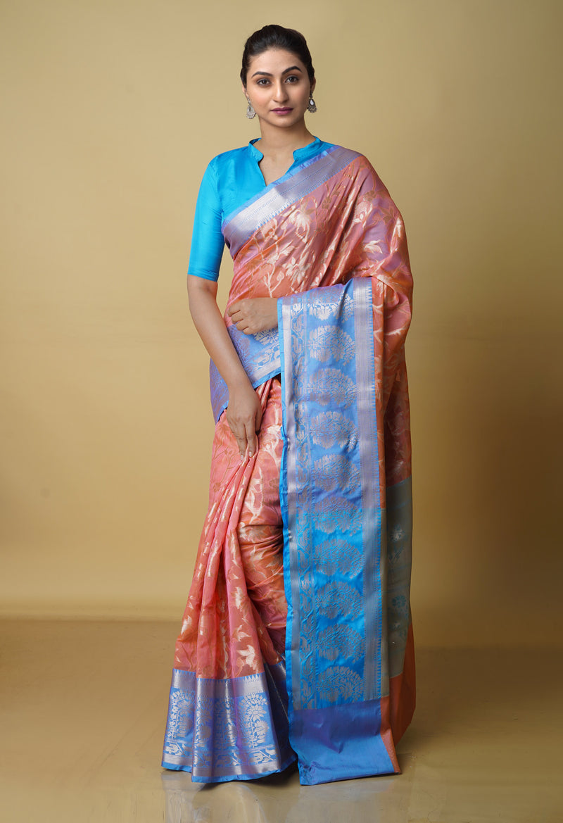 Salmon Red  Fancy Banarasi Silk Saree-UNM70286