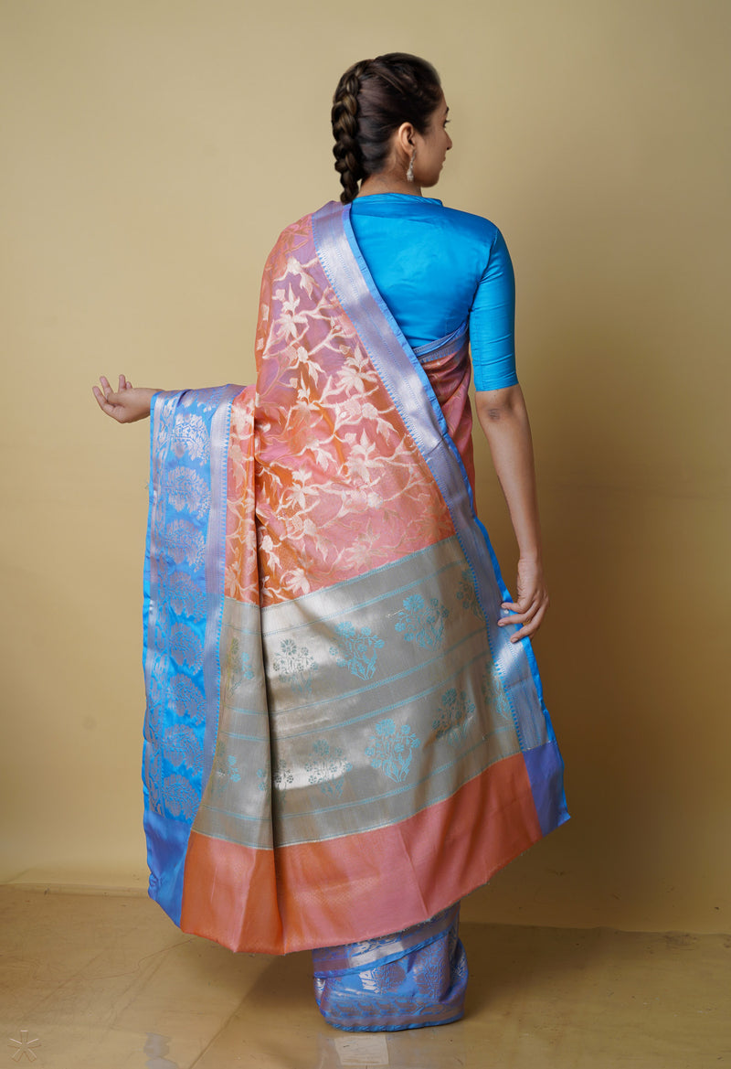 Salmon Red  Fancy Banarasi Silk Saree-UNM70286