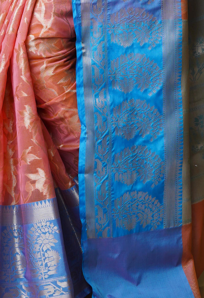 Salmon Red  Fancy Banarasi Silk Saree-UNM70286