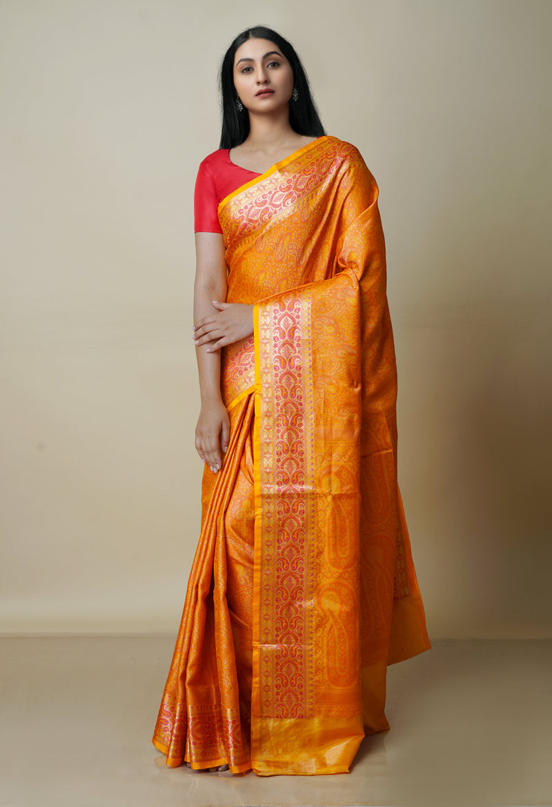 Orange  fancy Banarasi Silk Saree-UNM70314