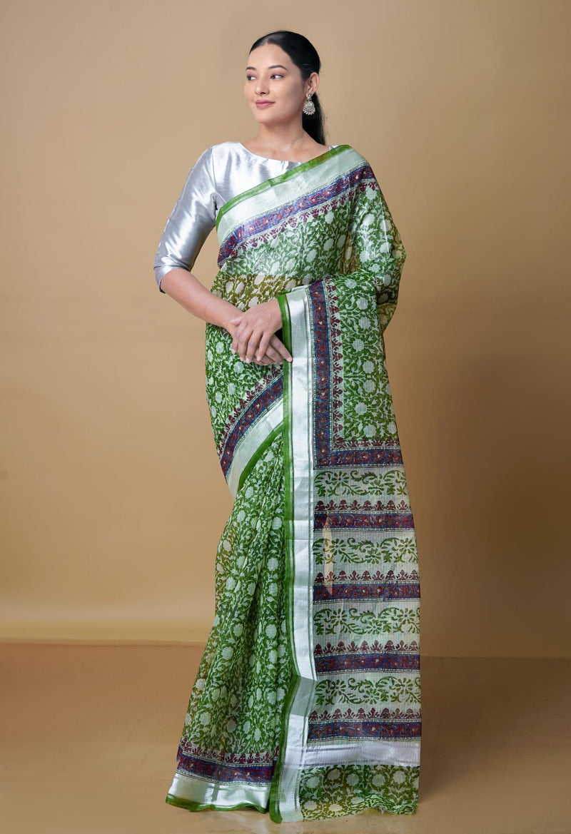 Green Pure  Kota Block Printed Cotton Saree-UNM70332