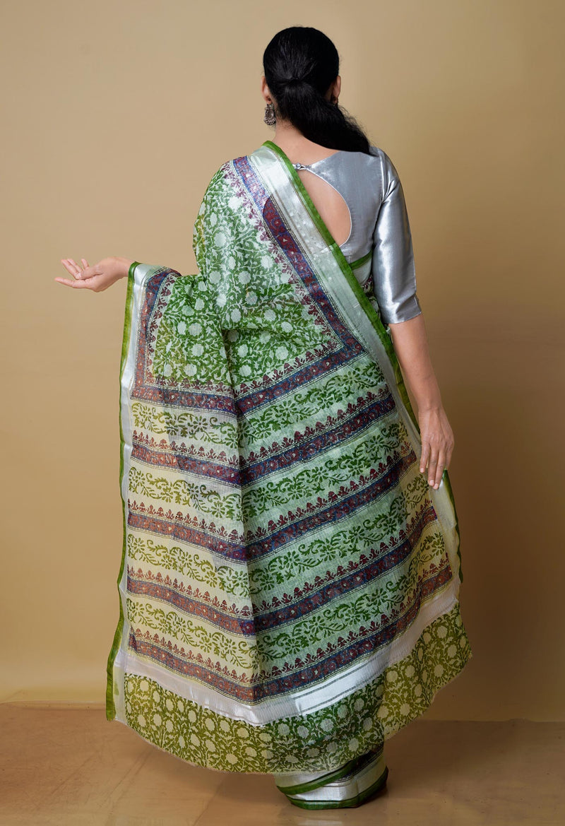 Green Pure  Kota Block Printed Cotton Saree-UNM70332