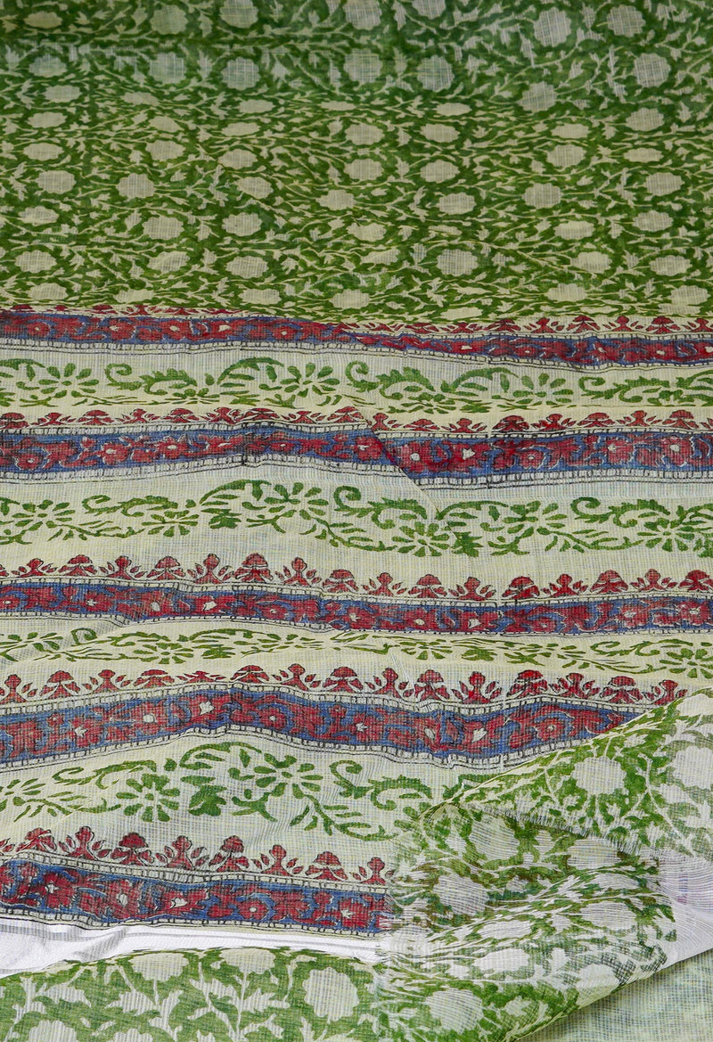 Green Pure  Kota Block Printed Cotton Saree-UNM70332