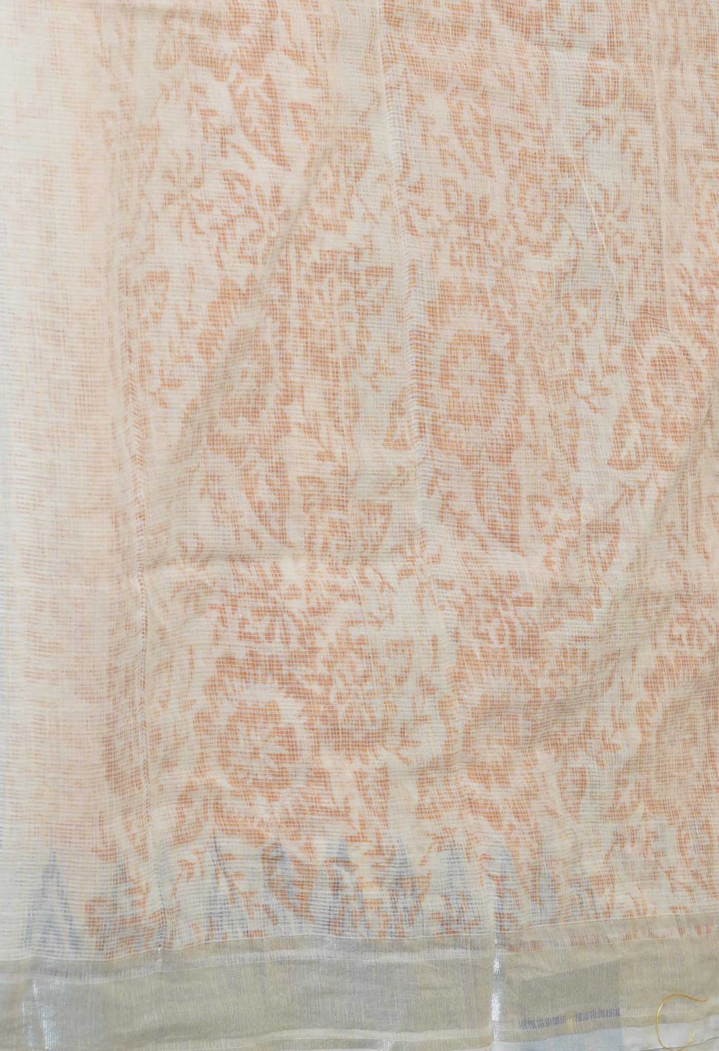 Cream Pure  Kota Block Printed Cotton Saree-UNM70336