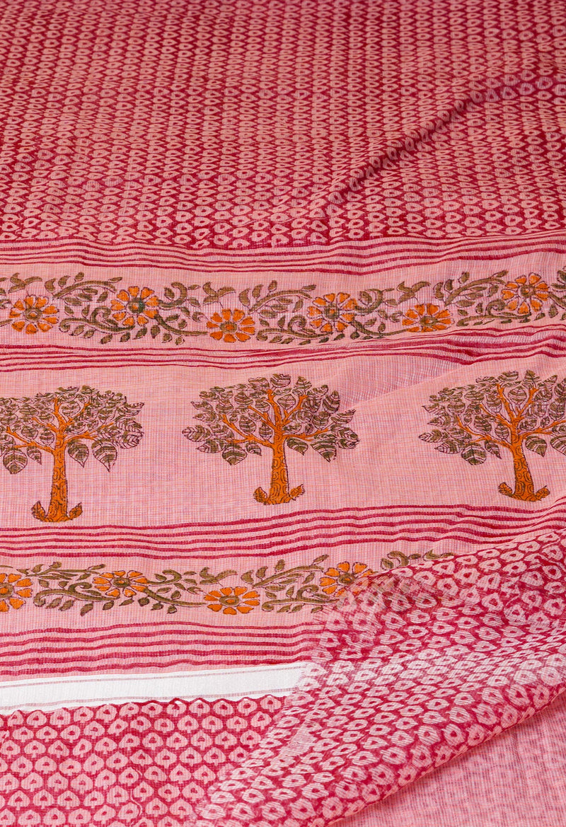 Dark Pink Pure  Kota Block Printed Cotton Saree-UNM70340