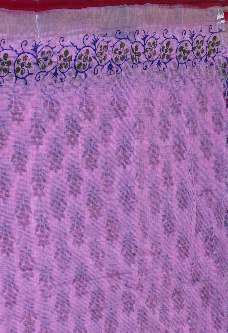 Baby Pink Pure  Kota Block Printed Cotton Saree-UNM70347