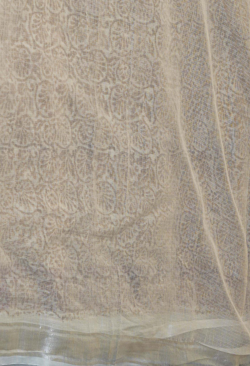 Cream Pure  Kota Block Printed Cotton Saree-UNM70348
