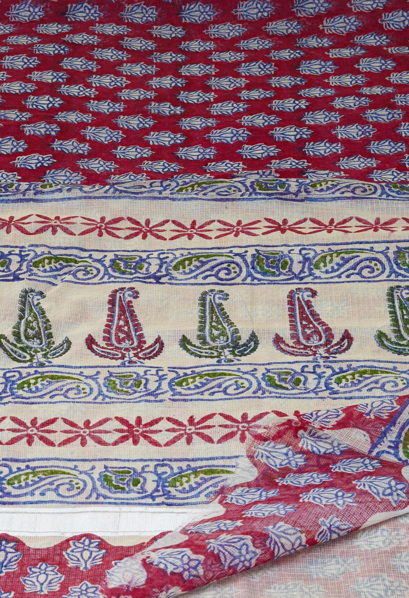 Maroon Pure  Kota Block Printed Cotton Saree-UNM70349